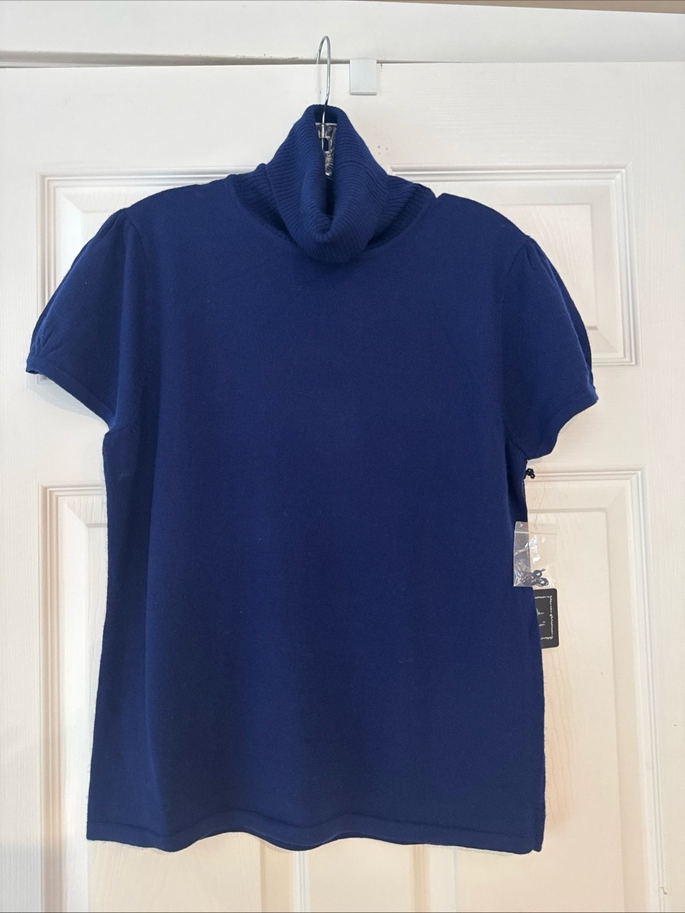 Mercer & Madison Merino Wool Blue Turtleneck Short-Sleeve Women's Top NWT size L